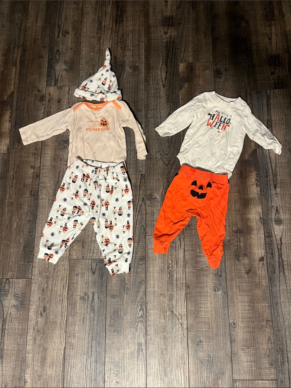 Carter's Orange & White Pumpkin Pajama Set with Hat